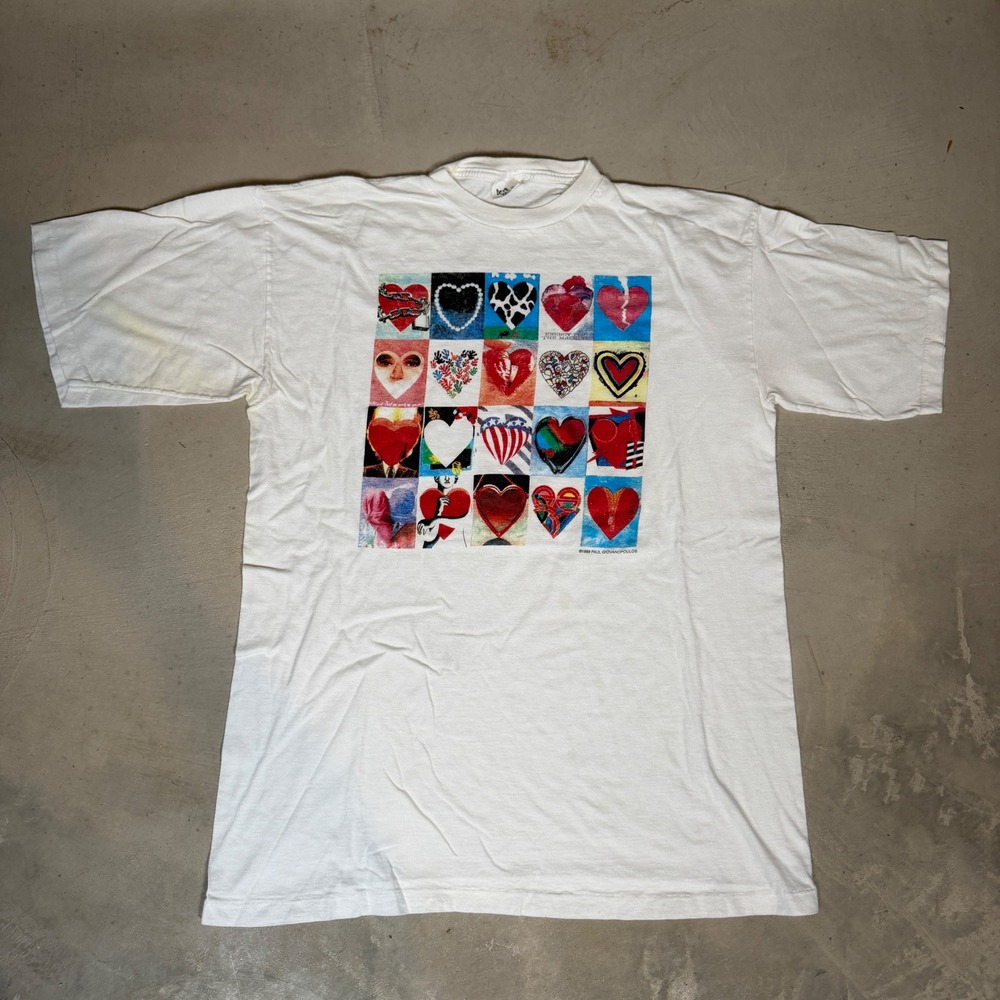 Vintage 1989 Paul Giovanopoulos Art 2 Wear Heart Graphic T-Shirt XL White Cotton